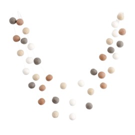 "Creamy Dreamy Christmas" Handmade Wool Felt Ball Garland by Sheep Farm Felt, Neutral Colored Pom Pom Garland- White, Cream, Beige, Gray. Adjustable spacing