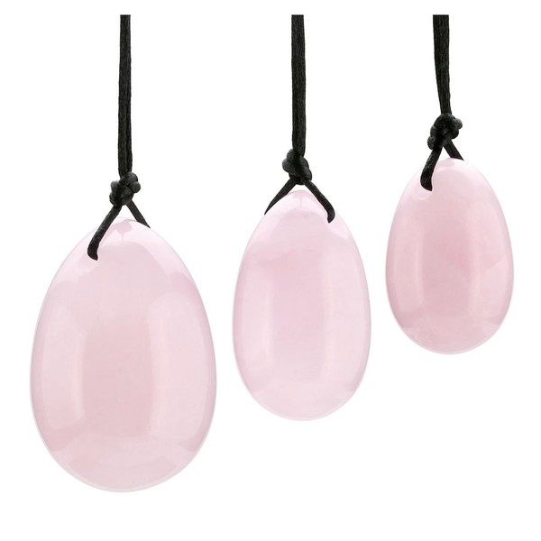 JSDDE Yoni Eggs Set of Three with 3 Sizes, Drilled, with Unwaxed Silk Cord & Instructions, Egg Massage Stone for Women Muscles Massage in Kegel Exercises (Rose Quartz)