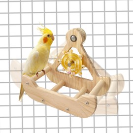 MinrzPet Bird Perch Toys, Wooden Bird Swing with Spinner Rattle, Cage Accessories for Budgies, Cockatiels, Lovebirds, Quaker, Parakeet, Small to Medium Birds