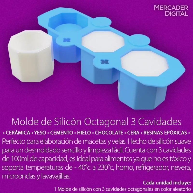 Mercader Digital Molde Silicón Octagonal Maceta Hielo Vela Hexagonal Vaso