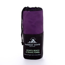 Outdoor World Travel Microfibre Towel Quick Dry, Compact, Ultra Lightweight, High Absorption Bath Towel for Vacation, Swimming, Hiking, Camping, Yoga, Gym, Exercise 120 x 60cm (Purple, Medium)