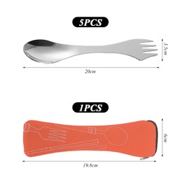 OVDGWC 5 Teile Mit DREI-In-Eins-Messer- Und Gabellöffel, 1-Teilige Aufbewahrungstasche, Edelstahlgabel, Praktisches Reisegeschirr, Kreatives Tabellengeschirr, Camping-Tisch Im Freien