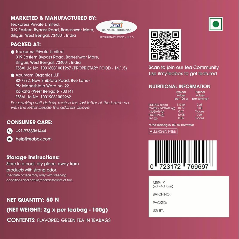 Teabox Premium Darjeeling Green Tea With Dried Hibiscus | 100%