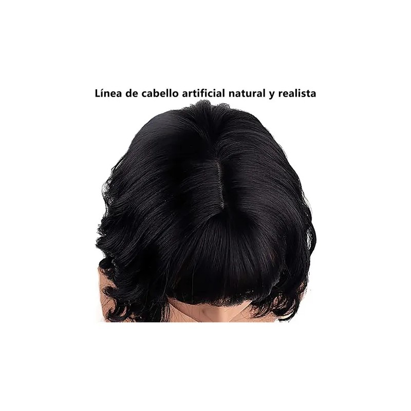 Pelucas Para Mujer Ondulada Corto Pelo Negra Cabello Natural