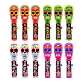 Pop Ups! Day of The Dead Lollipop Holder - 12 Lollipops with Cases - Individually Wrapped Candy Party Favors - Sugar Skull Candy - Bulk Set of 12