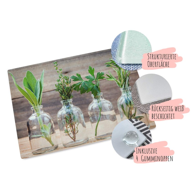 GRAZDesign Glass Chopping Board Breakfast Board Gift Herbs in Glass