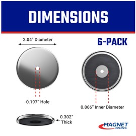 Master Magnetics Ceramic Round Base Magnet Pack - Heavy-Duty Strong Magnets - 35 lb Pull Each - for Indoor and Outdoor Use - Chrome-Plated - 2.04" Diameter - 0.197" Hole - 0.302" Thick - 6-Pack