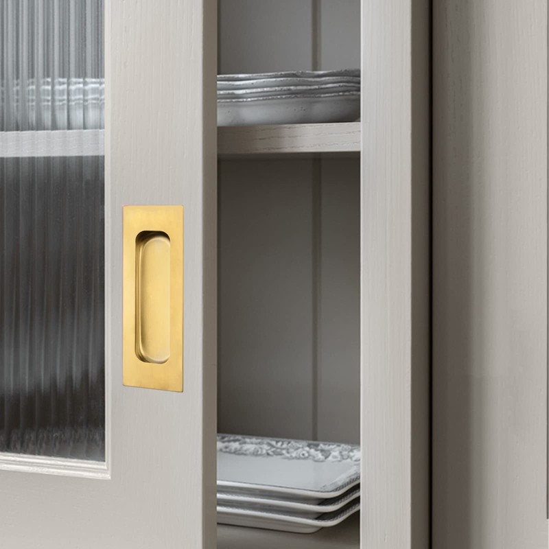 MOROBOR 2pcs Square Brushed Gold Flush Pulls Recessed Finger Pulls,