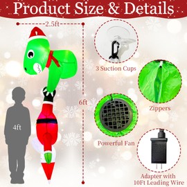 6 Ft Christmas Inflatable Outdoor Decoration, Light Up Christmas Inflatable Falling Santa with Dinosaur Broke Out from Window, Blow Up Xmas Inflatables with Build-in 4 LED for Window Outside Decor