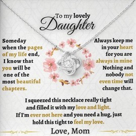 Stocking Stuffers Gifts for Women to My Daughter Necklace Rhinestone Love Knot Neaclace for Teen Girls Daughter Gifts with Message Card