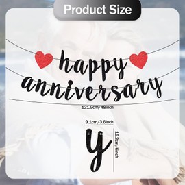 Bliceon Happy Anniversary Banner, Black Glitter Happy Anniversary Banner, Glitter Happy Anniversary Garland, Happy Anniversary Sign for Anniversary Wedding