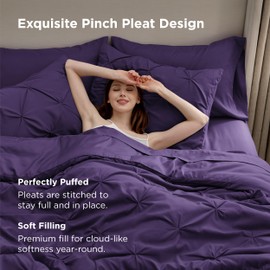 Bedsure King Size Comforter Set Purple - Bed in a Bag King Size 7 Pieces, GentleSoft™ Pintuck Bed Set Gift for Family, Pinch Pleat Purple Comforter with Sheets, Pillowcases & Shams