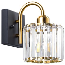 Gold & Black 3-Light Vanity Lights - Crystal Bathroom Fixtures Over Mirror