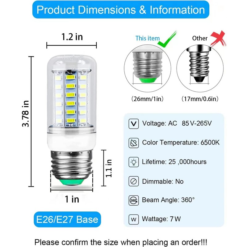 Fneiosg E26 LED 7W 60W Equivalent, Daylight White 6500K 700LM,