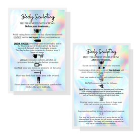 Body Sculpting Pre and Post Treatment Information Cards | 30 Pack | 4x6” inch Large Postcard Size | Holographic Look Design