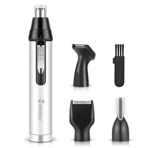 Ear and Nose Hair Trimmer Clipper, Professional USB Rechargeable Painless Facial Hair Trimmer for Men and Women, 4 in 1 Waterproof Hair and Beard Remover, Dual Edge Blades for Easy Cleansing