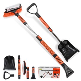 TIROL 42' Ice Scraper and Extendable Snow Brush Emergency Snow Shovel Snow Broom with Foam Grip 180 Pivoting Brush Head Snow Scraper for Cars, Trucks, SUVs, Vehicle