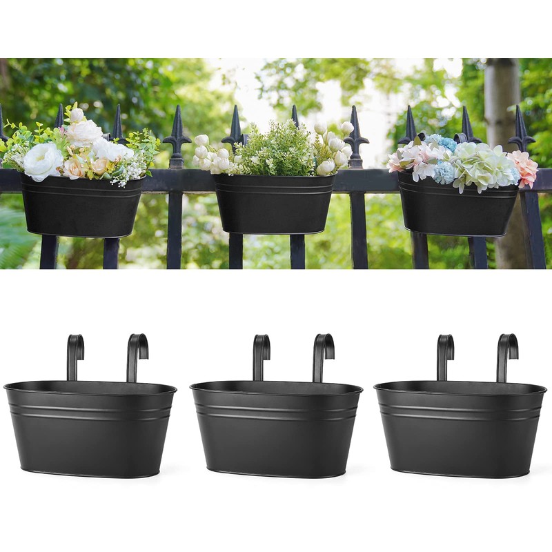 Dahey Metal Iron Hanging Flower Pots for Railing Fence Hanging