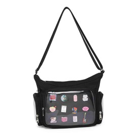 Canvas Ita Bag Crossbody Shoulder Bag Kawaii Purses and Handbags with Anime Pins Display