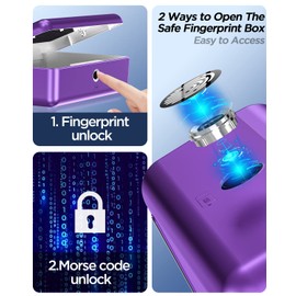 AICase Biometric Fingerprint Storage Box, Portable Cash Jewelry Security Lock Box Safe, Combination Lock for Car, Home, Office Travel