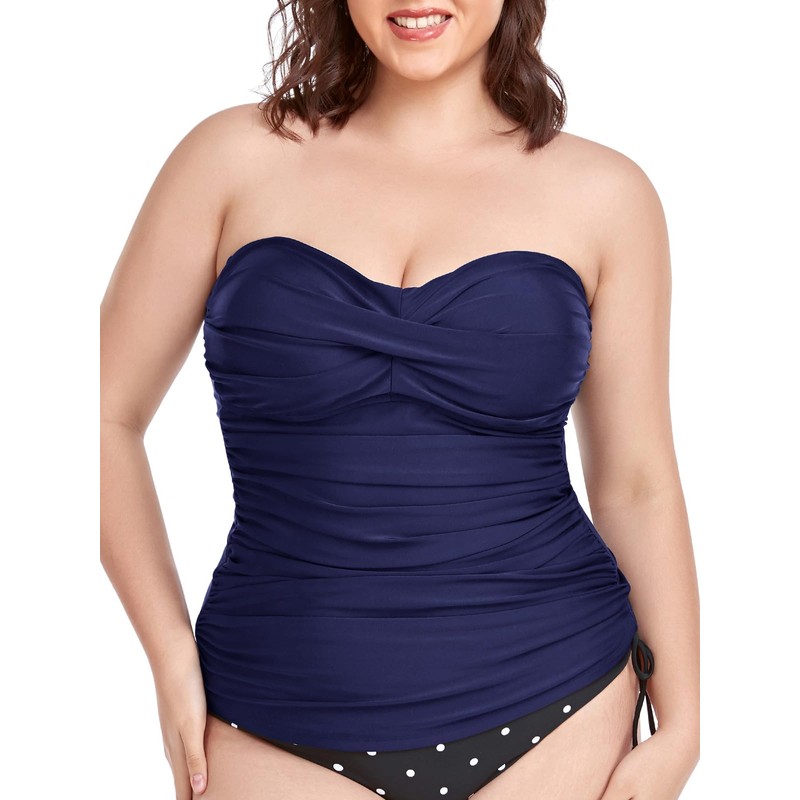 RELLECIGA - playera de tankini fruncida para mujer, Azul marino,