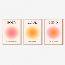 Gtoaxxno Set mit 3 Leinwandbildern, Geist, Körper, Seele, Druck, positive Aura, Poster für Raumästhetik (28 x 35 cm)