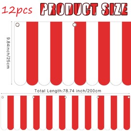 Preboun 12 Pcs Carnival Tent Circus Carnival Hanging Decorations Red White Striped Carnival Banner Carnival Party Supplies for Kids Birthday Christmas Mardi Gras Theme Celebration Wall Games Props