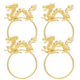 Luxshiny Chinese Dragon Napkin Rings, 4PCS Gold Metal Zodiac Dragon Napkin Holders Buckles, Serviette Towel Rings for 2024 Spring Festival New Year Party Table Setting Decor