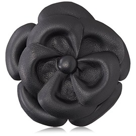 Emi Jay - Barrette de piel grande, diseño de camelia, Negro