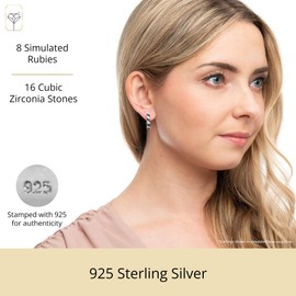 925 Sterling Silver Ruby Hoop Earrings for Women with CZ | Marquise Red Birthstone Hoop Earrings| Hypoallergenic 20MM July Birthstone Earrings by MAX + STONE