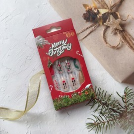 24Pcs Christmas Press on Nails Medium Almond Fake Nails Green Gold Glitters False Nails with Christmas Lights Cane Holly Elk Design Xmas Glue on Nails Cute Winter Xmas Acrylic Nails for Women Girls