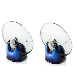 Nihow Pot Lid Holder: Stable Ceramic Pan Lid Holder for Kitchen Counter Decor/Countertop/Stove Top- Heat Resistant & Dishwasher Safe - Elegant Black & Blue Set of 2
