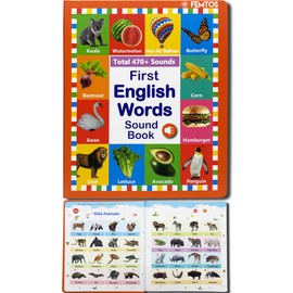 Femtos English Words Soundbook Basic English Words Montessori Chat Book (464 Words, 6 Musics) (Animals, Fruits, Vegetables, Insects, Vehicles, Nature, Etc) Sounds Picture Book, English Flashcards