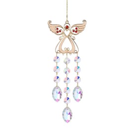 Angel Sun Catcher with Crystal, White and Silver, Metal and Crystal, 15 Inch, Hanging Wind Chime Ornament for Windows, Garden,color: Multicolor2, Type: hanging, Size: H:14.96inch