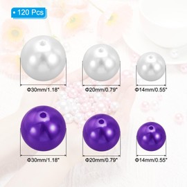 PATIKIL 120 Pieces Vase Fillers Pearls, 14/20/30 mm Vase Filler Pearl Bead Vase Centerpieces Floating Pearl Bead with Hole for Vase Decoration, Cream/Purple