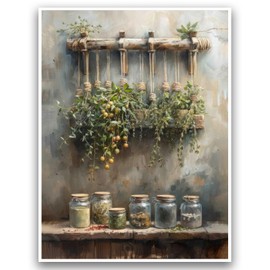 Farmhouse Rustic Canvas Wall Art Vintage Kitchen Wall Art Spices Kitchen Wall Art Tomato Spices Kitchen Moody Still Life Oil Painting for Restaurant Bar Living Room Wall Decor 12x16 Inch Unframed