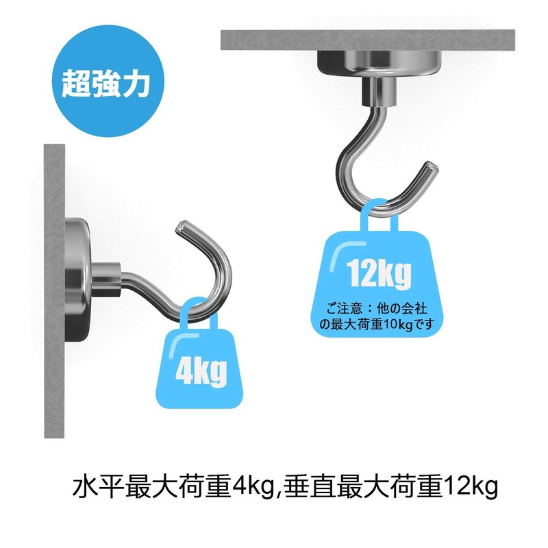 Cosego Super Strong Magnetic Hooks, 12 Pieces, Vertical Load Capacity
