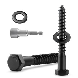 BNUOK 13 Sets 1/4" x 3-1/2" Hex Head Lag Screws Bolts with Flat Washers 304 Stainless Steel 18-8 Black Zinc Plated Heavy Duty Lag Screw for Wood