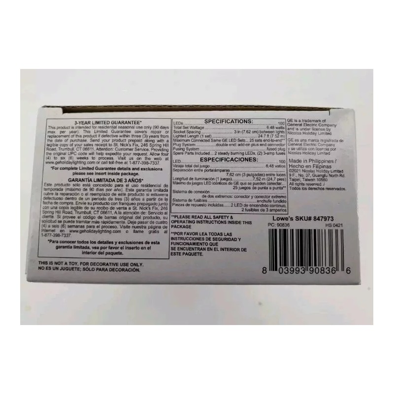 GE NEW - GE 100-Count 24.7 Ft StayBright LED String