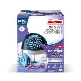 UniBond AERO 360º Lavender Moisture Absorber, 1 Device incl. 1 Lavender Refill Tab 450g, Ultra-Absorbent Dehumidifier, Helps to Prevent Condensation, Mould & Musty Smells, Recyclable and Refillable