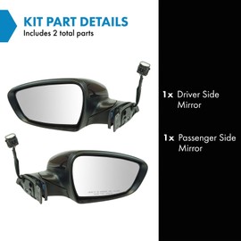 TRQ 2 Piece Driver and Passenger Side Mirror Assembly Set Power Folding Electric Adjustment Heated No Memory Black Compatible with 2014-2016 Kia Forte Forte Forte5 KI1320183 KI1321183