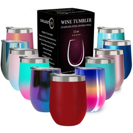CHILLOUT LIFE 12 oz Stainless Steel Tumbler with Lid - Wine Tumbler Double Wall Vacuum Insulated Travel Tumbler Cup for Coffee, Wine, Cocktails, Ice Cream - Matte Powder Coat
