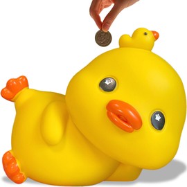 Easter Duck Piggy Bank, Indestructible Duck Money Bank,Large Kids Coin Bank Can Store 800 Coins,Practical Gifts for Easter, Birthday,Christmas, Baby Shower (Yellow Duck PT)
