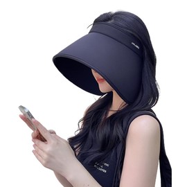 Large Brim Sun Visor for Women UPF50+ UV Protection Roll Up Adjustable Cool Breathable Wide Brim Hats with String Black, Black, One Size