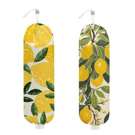 CSHVJ 2 Pcs Lemon Plastic Bag Holder, Wall Mount Grocery Bag Holder for Plastic Bags, Reusable Large Grocery Bags Storage Dispenser, Home Kitchen Pantry Decor, Lemon Gifts for Women Mom, 22.5x9 Inch