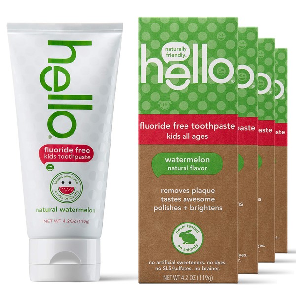 Hello Natural Watermelon Flavor Kids Fluoride Free Toothpaste, Vegan, SLS