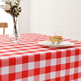 DWCN Rectangle Tablecloth 54 x 80 Inch Checkered Table Cloth - Waterproof, Spillproof and Wipeable Plaid for Kitchen Dinning Outdoor Picnic, Red and White