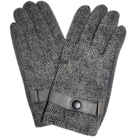GFM® Mens Herringbone Pattern Soft Warm Gloves - Autumn and Winter (Herringbone-BlackWhite)(MNGLV-FS-2591-02-HB-BH)
