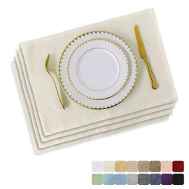 Home Brilliant Light Beige Rectangle Placemats 33 X 48 CM, Dining Table Mats Set of 4 Washable, Solid White Place Mats Table Protector, 13x19 Inch, 4 Pcs, Cream