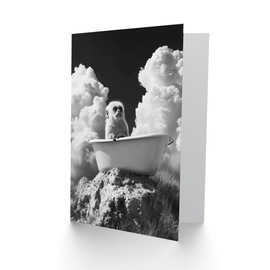 Artery8 Greeting Card Cute Marmoset in Bathtub Black White Surreal Blank For Him Or Her Art Birthday Card